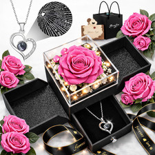 Forever Love Preserved Real Rose with Heart Necklace Gift for Mom