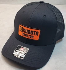 Kubota Tractor Emb. Patch on  Richardson 112 Trucker Hat Snapback Black/Black 