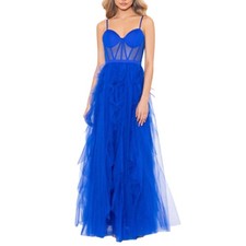 Blondie Nites Blue Evening Gown Tulle Ruffled Long A-Line Corset Dress Size 11