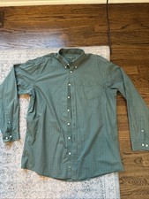 Eddie Bauer XLT Relaxed Fit Green Button Down Long Sleeve Wrinkle Free Shirt