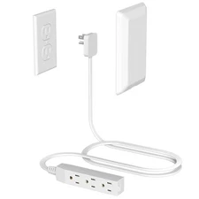 Flat Plug Power Strip Wall Outlet 3 AC Outlets Ultra Thin Extension Cord Mult...