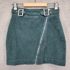 Urban Outfitters Teal Corduroy Asymmetrical Zip Buckle Mini Skirt Womens Medium