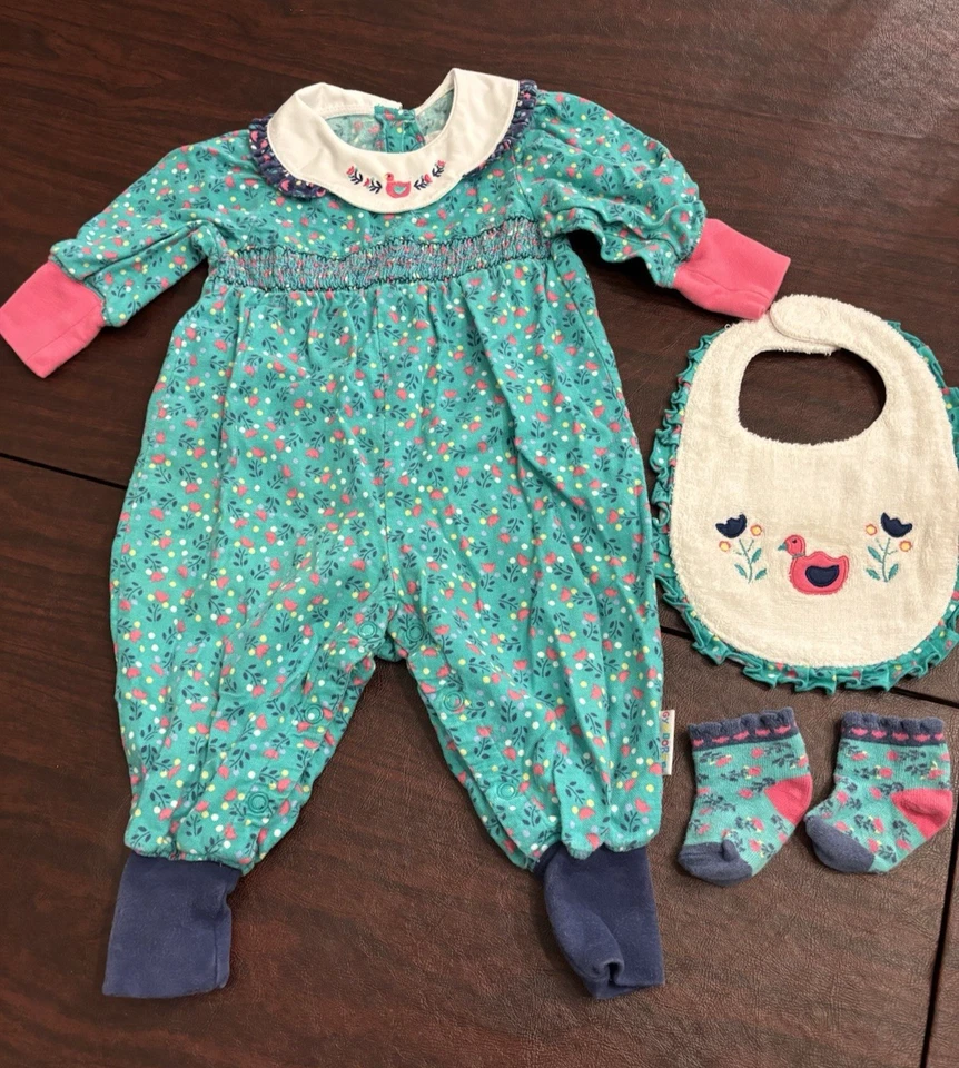 Vintage GYMBOREE Talla Infantil 6M - 12M Etiqueta Arco Iris Verde Mono Mameluco Babero Calcetines Foto 2 de 4