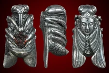 Golden Bumblebee Uma Devi Aluminium Amulet Thai Yai Fame Luck Protection