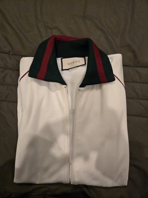 Mens White Gucci Track Jacket With Green And Red Trim Size Medium
