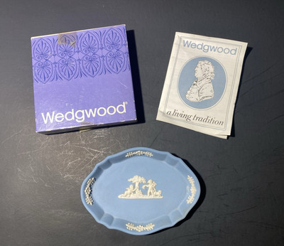 Vtg Wedgewood Jasper (Pale Blue) Silver Tray #2504 Original Box and Paper. (C)