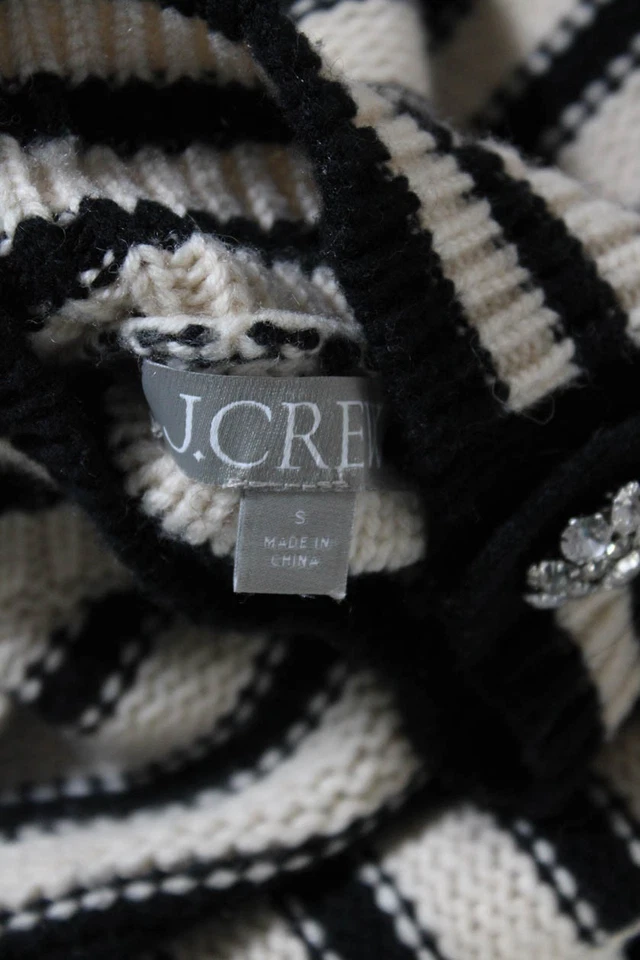 J Crew Womens Striped Jeweled Turtleneck Sweater White Black Wool Size Small - Image 4 of 4