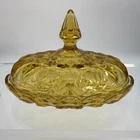 VTG MCM Anchor Hocking Fairfield Amber Oval Covered Glass Butter Dish