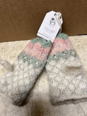 NWT French Knot Lindsay Mason Knit Hand Warmer Nepal Pink Green Ivory Mohair