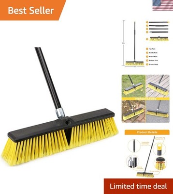 18 Inches Push Broom Outdoor- Heavy Duty Broom with 63'' Long Handle for Deck ...