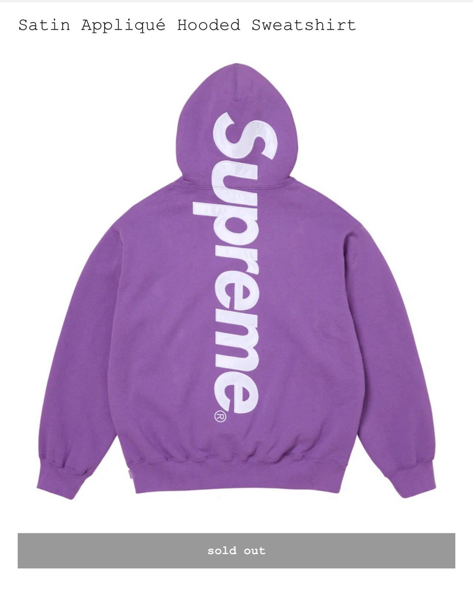 🔥Supreme Satin Appliqué Hooded Sweatshirt| Violet| LARGE| FW25
