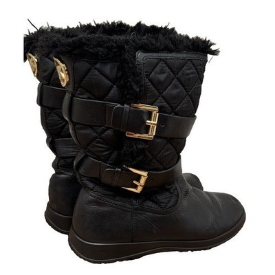 Michael Kors Black Quilted Faux Fur Trim Buckle Boots AQ13G 7M