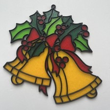 VTG CHRISTMAS CRAFT HOUSE TIFFANY STYLE STAINED GLASS BELL DECOR Suncatcher