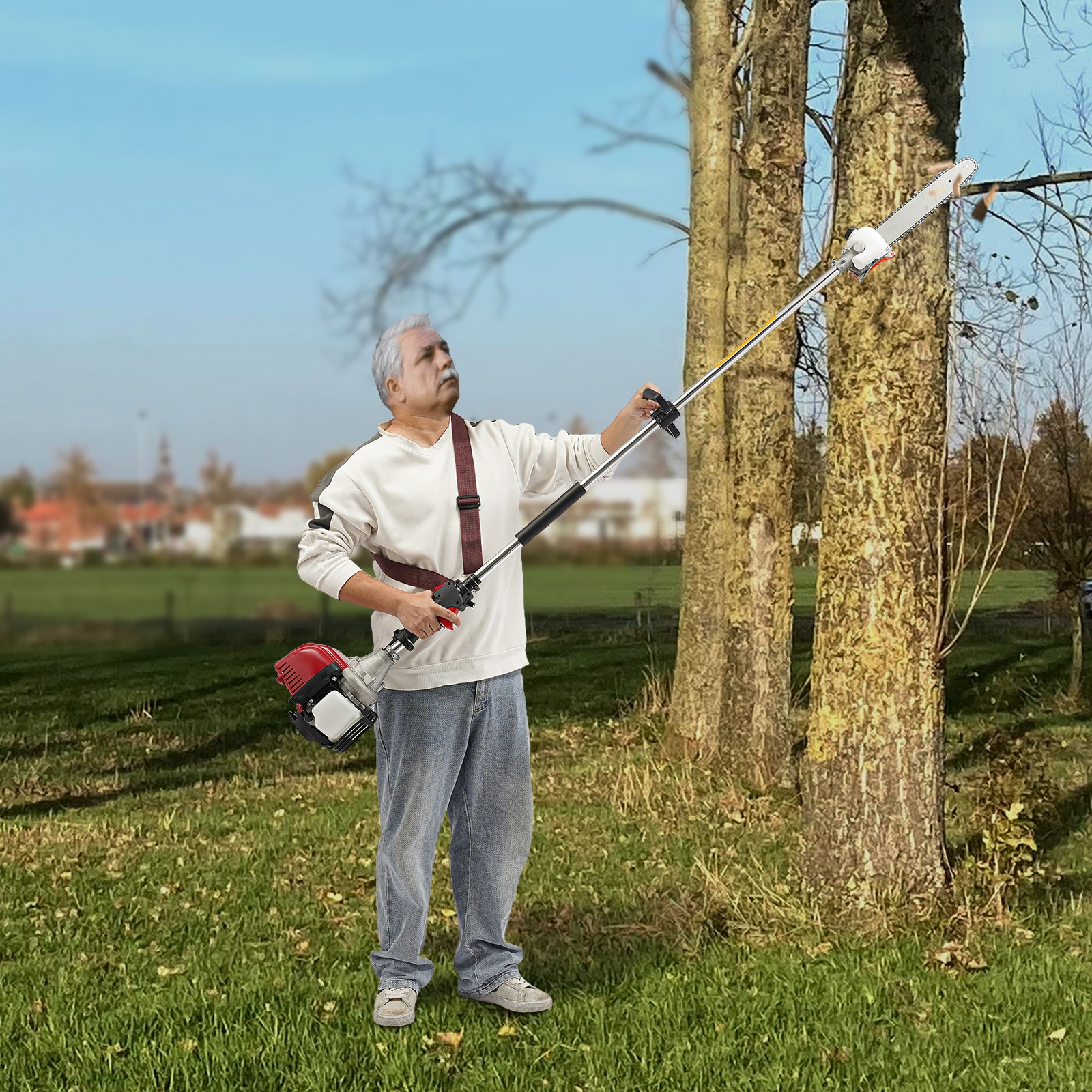 4-Stroke Pole Tree Saw 1.2KW Gas Chainsaw Kit 640g/kw.h High-Reach Tree Pruner