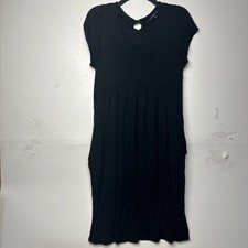 Women’s GAP Dress Large Black Short Sleeve Pleated Midi Dress with Pockets