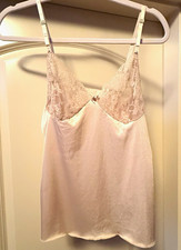 Vtg.Vassarette Beige Nylon Lace Trim Camisole Adjustable Straps Bow Women  s Sz S