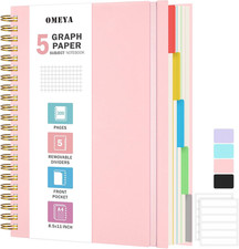 Graph Paper Notebook 8.5" X 11": 5 Subject Graphing Notebook with Removable Divi