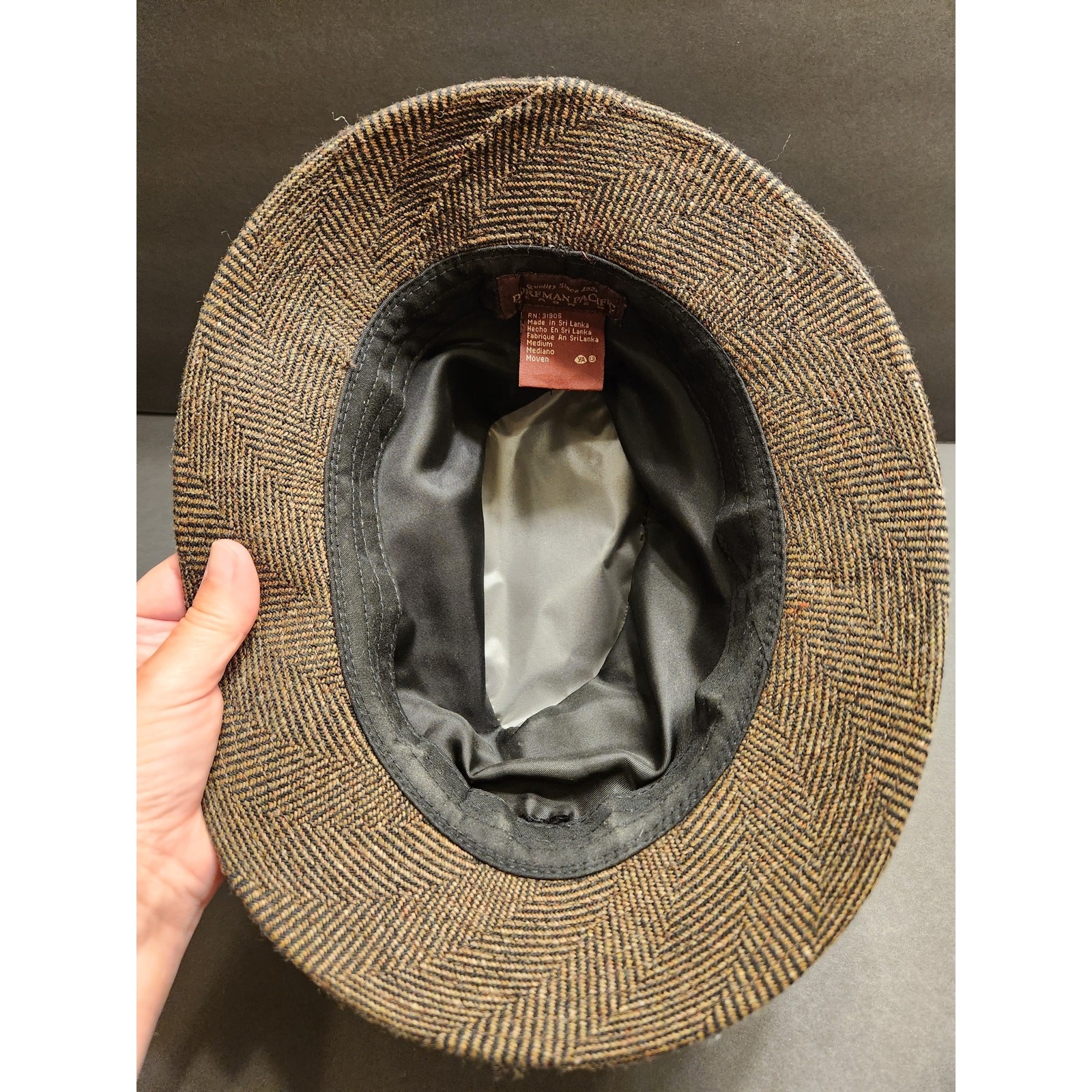 DORFMAN PACIFIC HEADWEAR Men Fedora Hat M Brown Gray Herringbone Tweed Old Money