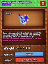 🌱Grow A Garden🌱 | Huge Rainbow Hatched Dilophosaurus  | 12 Spits | 6k EXP