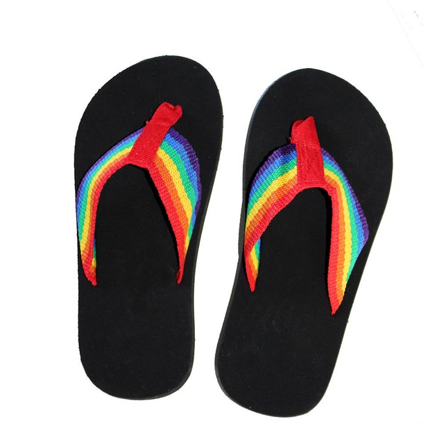 Gay Pride Rainbow Sandals Flip Flops Eco Friendly Black Sole Size Large