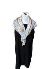 Berkshire Silken Polyester Italian Floral Pink Blue Square Scarf New w/tag vtg