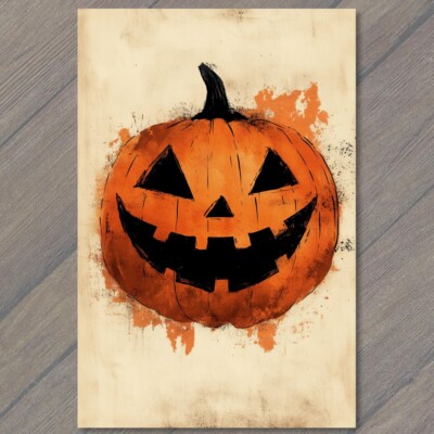 FLATCARD Halloween Pumpkin Cute Orange Jack-O-Lantern Adorable Spooky Fall Fun