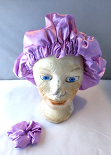 Big Lilac Purple Satin Bonnet for Sleeping Women Elastic Band Hair Scrunchie