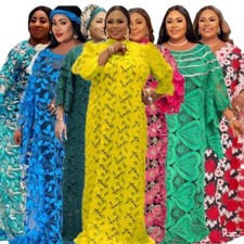 Fashion Dashiki African Lace Dresses Women 2PCS Wedding Party Loose Kaftan Gown