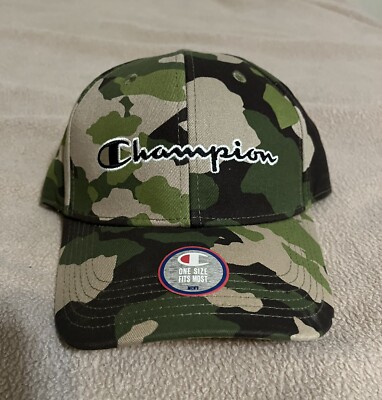 NWT camo camouflage Champion brand script hat cap strap back relaxed fit  men
