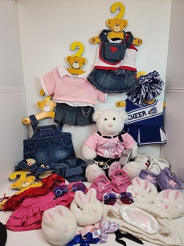 Build A Bear Girl Bear Lot Shoes Outfits Sunglasses White Bear Hangers Bows READ - Picture 1 of 24