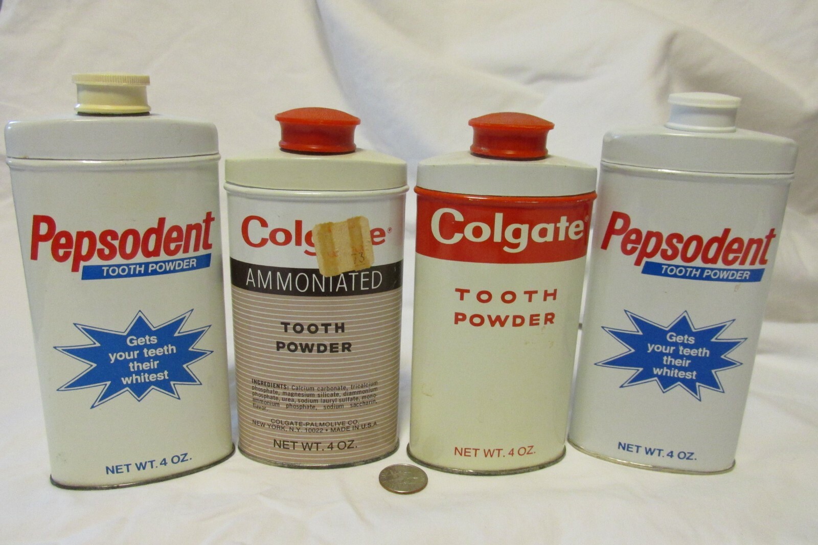 Vintage Pepsodent Colgate Tooth Powder Tins Lot of 4 tins, 3 different