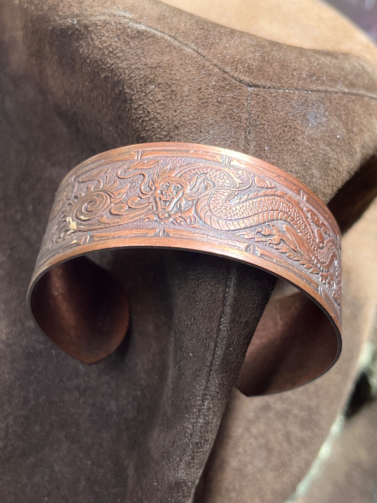 Wide Dragon Etched Solid Copper Cuff Bangle Brace… - image 3