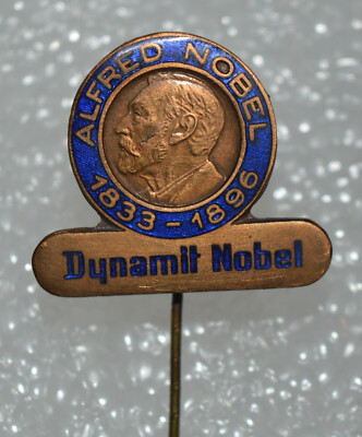Alfred Nobel Dynamit Swedish chemist engineer inventor vintage enamel pin badge 