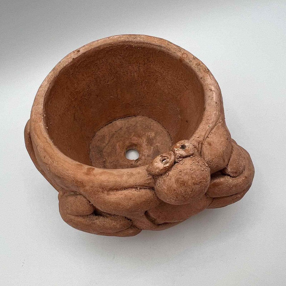 Vtg Studio Art Pottery Ugly Face Planter Clay Kersten Bros Grotesque