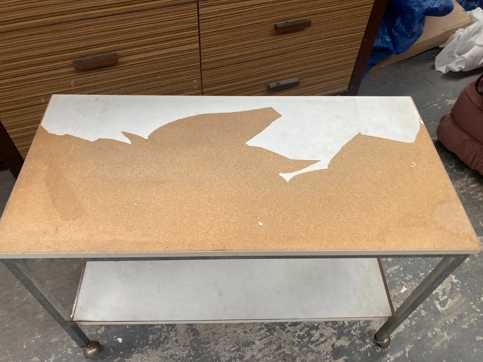 Vintage Chrome Metal Trolley Coffee Table on Castors Wheels - Project TLC - Image 2 of 4