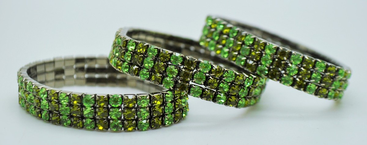 Lot of 3 pcs green color mix Rhinestone black nickel plated Stretch Bracelets View 4