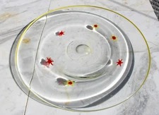 Annieglass Signed Yellow Edge Orange Stars Art Glass Dinner Plate-AG-3