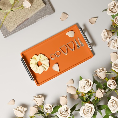 Bathroom Tray Countertop, 11" Silicone Vanity Tray for Counter, Kitchen Orange - Picture 8 of 9