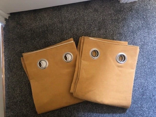 Next Yellow Ochre Honey Soft Velour Eyelet Lined Curtains 117x137 CM (46"x54") - Image 4 of 4