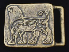 Solid Brass Lion Hieroglyph Egypt Hippie Horoscope Leo Vintage Belt Buckle