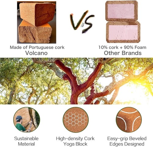 Cork Yoga Blocks 2 Pack Set -Natural Cork from Portugal, 9"x6"x4" Yoga Blocks... - Picture 5 of 8