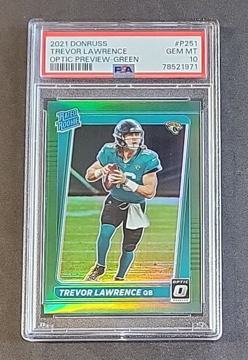 Trevor Lawrence 2021 Donruss Optic Preview Green Prizm RC PSA 10 - LOW POP SP