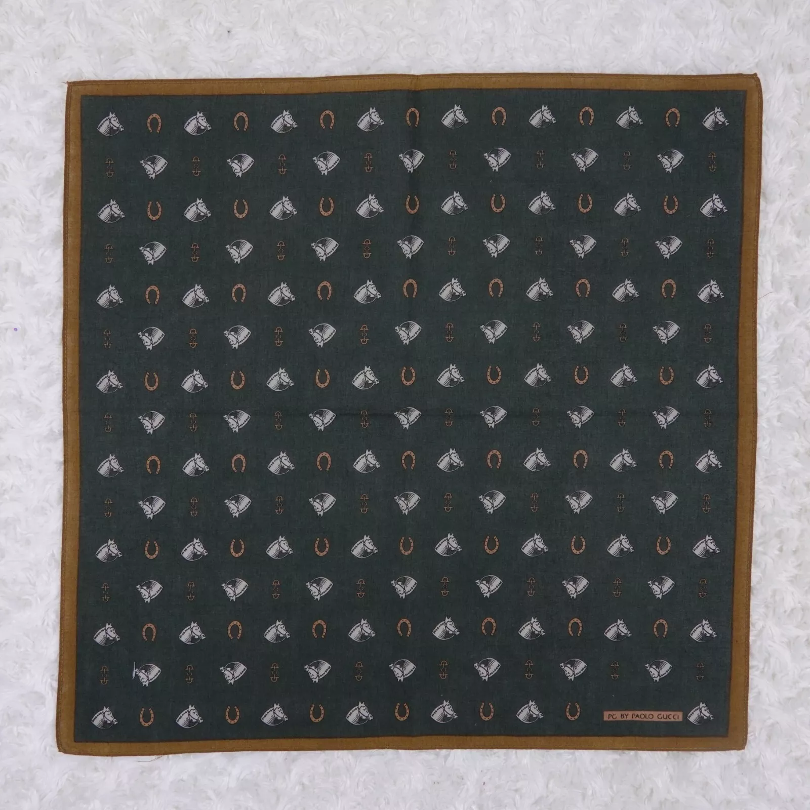N394 PAOLO GUCCI Foulard coton vert chevaux foulards poche carré 18