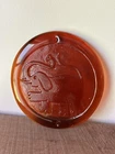 Blenko MCM Art Glass Elephant Suncatcher/Wall Plaque Red/Orange