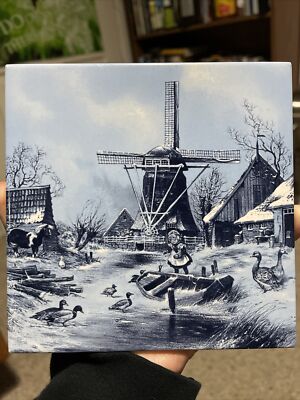 Ceramic Ter Steege BV Holland Windmill Ducks Little Girl Holland 6 x6 