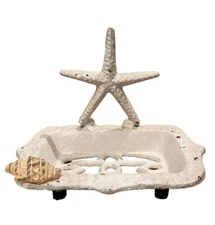 Rustic Soap Dish Seashell Starfish Nautical Bathroom Decor Beach House Cast Iron
