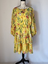 NWT Eliza J Floral Chiffon Jewel Neck Tiered Ruffle Dress Smock-Waist Sz.18 $148