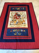 Baby quilt alphabet nursery Zoo animals cotton giraffe elephant child red blue