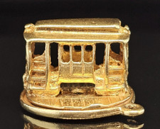 14K Gold Charm SAN FRANCISCO CABLE CAR ON TURNAROUND Pendant Moves Vintage