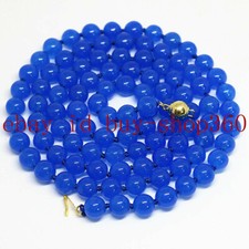 Natural 8mm 10mm Blue Jade Jadeite Round Gemstone Beads Necklace 36'' AAA